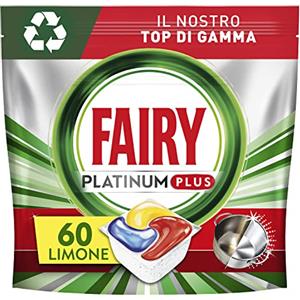 Fairy Platinum Detersivo Pastiglie Lavastoviglie Plus, 60 Capsule, Limone, Tecnologia Anti-Opaco Con Azione Brillantante, Contro Il Grasso E Le Incrostazioni Ostinate