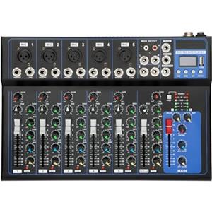 Donened - Mixer audio Bluetooth a 7 canali, mixer DJ Live Studio con console di miscelazione audio USB, 6 modalità di musica, audio DJ mixer soundboard, per TV domestica, spettacoli musicali, studi di