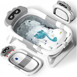 COOSEYA Vaschetta Bagnetto Neonato, Vasca Neonato Bagnetto Per Bambini Con Cuscino Di Supporto Per 0-18 Mesi, Neonato, Regalo Ideale Per Neonati, Portatile Da Viaggio Pieghevole, Grigio