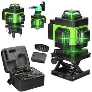 Kouamor Livello laser a 16 linee, livello laser autolivellante 360 ° x 4 gradi verdi, macchina di livellamento laser, 4D 3° livellamento, IP54 Anti-Polvere Tank High Accuracy Rotante Laser Cantier con 2