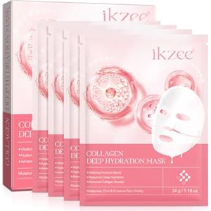 mysemgshuo 4 Pezzi Maschera Viso al Collagene, Bio Collagen Real Deep Mask, Idratazione Intensa, Film di collagene puro, Riduce le Linee Sottili e le Rughe, Minimizzare i Pori, Migliorare l'elasticità