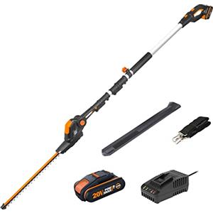 WORX, Tagliasiepi telescopico senza fili WG252E da 18 V (20 V max), con lama da 45 cm, Ø 16 mm, taglio PowerShare con manico lungo da 1,8-3,2 m, testa con sega su asta