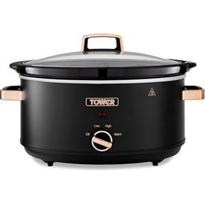 Tower T16043BLK Slow Cooker Cavaletto da 6,5 Litri con 3 Impostazioni di Calore, Manici Cool Touch, Elettrodomestici Cucina, Nero e Oro Rosa