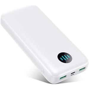 QTshine Power Bank, Caricatore Portatile 26800mAh, Powerbank 3A PD USB C Ingressi&Uscite, Caricabatterie Portatile Ricarica Rapida Batteria Esterna 3 Uscite per iPhone Huawei Xiaomi Auricolari-Bianco