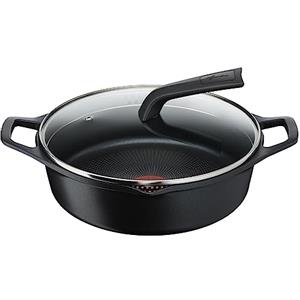 Lagostina Aroma Casseruola Bassa 2 Maniglie con Coperchio, Pentola in Alluminio Pressofuso Ø28cm, Pentola Induzione, Gas e Forno con Cottura Thermo-Signal, Rivestimento Titanium, Coperchio in Vetro