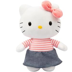 Hello Kitty Peluche Morbido 30 cm con Outfit alla Moda: Tutina Rosa, Fiocco Rosso e Maglia a Righe per Bambini dai 3 Anni