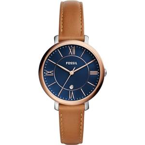 Fossil Orologio Jacqueline da donna, Movimento al quarzo a tre lancette con cinturino in pelle, Marrone E Blu