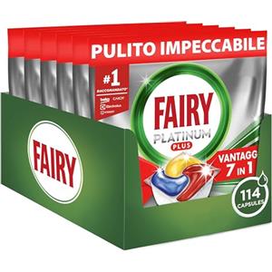 Fairy Pastiglie Per Lavastoviglie Fairy Platinum Plus Tutto In Uno Limone, 114 Capsule, La Migliore Pulizia Fairy Come Nuovo, Rimuove L'opacità E Previene Il Calcare