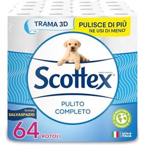 Scottex Carta Igienica, Formato Salvaspazio, Cotone, Confezione 100% Riciclabile, Fatto in Italia, 64 Rotoli