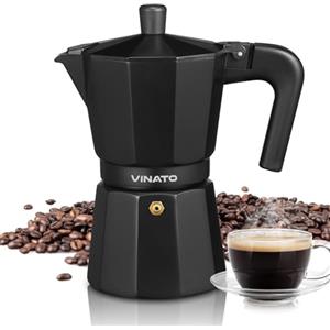 VINATO Caffettiera, Caffettiera Moka in Alluminio per il Piano di Cottura, Caffettiera Moka Express 6 Tazze, Manico Ergonomico e Termoresistente, Non adatto all'induzione, Nera