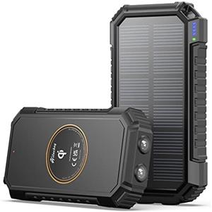 Hiluckey Caricabatterie Solare Wireless 26800mAh, Power Bank USB C Caricatore Solare con 4 Uscite, Batteria Esterna Impermeabile per Smartphones, Tablets e Altri