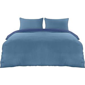 Utopia Bedding Copripiumino King Size - Microfibra Copripiumino 230x220cm + Federe 50x75cm - Blu Navy/Azzurro