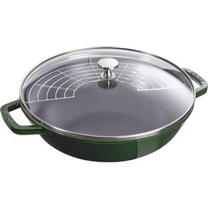 Staub Wok in ghisa Verde Basilico Ø 30 cm con coperchio in vetro - Cottura veloce e sana per pesce, carne e verdure