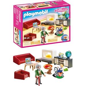 Playmobil Dollhouse 70207 - Soggiorno con Camino e Effetti Luminosi, Divano Letto e Accessori Inclusi, Dai 4 Anni