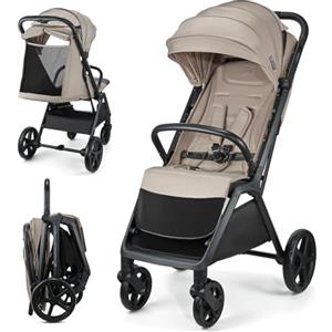 kk Kinderkraft Kinderkraft LOOM Passeggino leggero fino 27kg, Chiusura con una mano, cesto sotto, capottina estensibile con tettuccio, Barra di sicurezza, fino a 4 anni o circa 22 kg, Beige