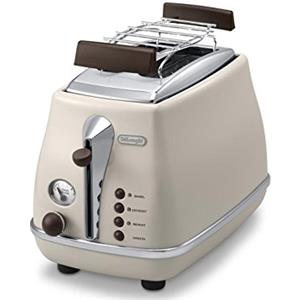 De'Longhi CTOV 2103.BG Tostapane 2 fette Icona Vintage, Controllo Progressivo Grado di Tostatura, 3 funzioni, Scaldabrioches, Cassetto Raccoglibriciole, Piedini Antiscivolo, 900 Watt, Plastica, BEIGE