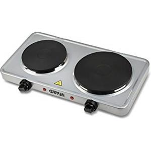 G3 Ferrari G10122 Caldòs Fornello Elettrico Doppio, 1500 + 1000 W, 5 livelli di regolazione temperatura, Piastre in ghisa, Doppia spia di accensione, Potente e versatile per campeggio, Argento
