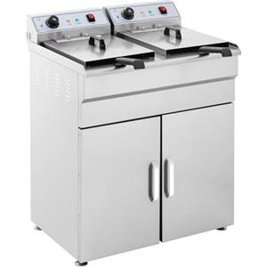 Royal Catering Friggitrice Professionale con Armadietto Sottostante Friggitrice Elettrica Doppia RCKF 16D (2 x 16 L, 2 x 6.000 W, 380 V Corrente ad alta tensione)