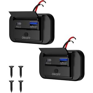 Sanicata Presa USB C per Camper 12V, Sanicata Doppia USB per Caricabatteria da Auto con Interruttore ON/OFF, PD e QC3.0 12V Pannello Presa di Ricarica Adattatore per Caravan, Auto, Camion, Golf Cart