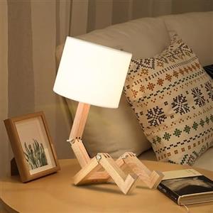 Elinkume Robot Lampade da comodino,Lampada da scrivania moderna a LED con corpo in legno pieghevole,Luci notturne con paralume in tessuto per camera da letto,ufficio,studio