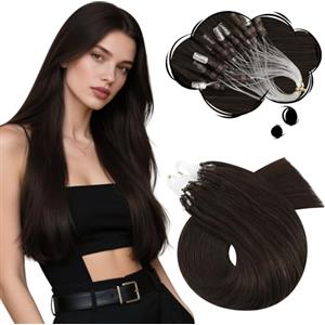 Moresoo Extension Microring Capelli Veri Castano Scuro Remy Umani Extension Capelli con Anellini Invisibili Castano 35 cm 50g 50 Ciocche #2