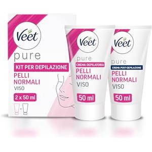 Veet Kit Depilazione Viso e Baffetti, Crema Depilatoria per Pelli Normali, 50 ml + Crema Post-Epilazione, Dermatologicamente Testata, 50 ml