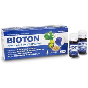SELLA Srl BIOTON - Integratore per Memoria e Concentrazione con Eleuterococco, Ginkgo Biloba, Rhodiola Rosea e Alfa-GPC - 14 Flaconcini