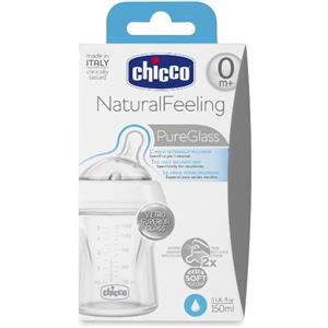 Chicco Biberon NaturalFeeling Vetro 0M 150ml - Tettarella Inclinata e Valvola Anticolica