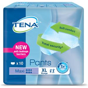 TENA Pants Maxi XL - Slip Assorbente per Incontinenza Urinaria, 10 Pezzi, Tripla Protezione e Comfort