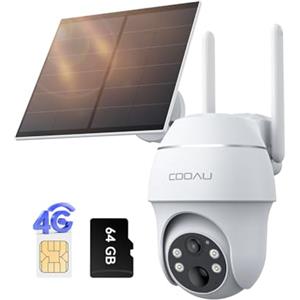 COOAU 4G Telecamera Esterno con SIM e pannello solare,2K Telecamere Batterie Senza Fili con 64G card,360°PTZ Videocamera Sorveglianza,Visione Notturna a Colori,Audio Bidirezionale