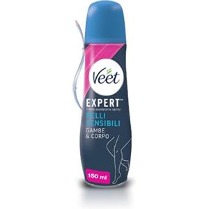 Veet Crema Depilatoria Spray Corpo, Gambe, Ascelle e Zona Bikini per Pelli Sensibili, Dermatologicamente Testata, 150 ml