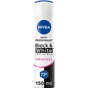 NIVEA Black & White Invisible Original Deodorante Spray Donna Antitraspirante 150 ml - Protezione 72h, Anti-macchie e senza residui bianchi