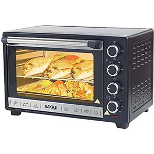 Bakaji Forno Fornetto Elettrico Ventilato Capacità 38 litri Potenza 1600W Temperatura Regolabile fino a 230° 4 Funzioni Elenti Riscaldanti in Acciaio con Luce Interna Funzione Timer Girarrosto