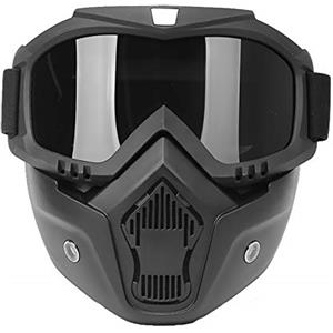 Yuepin Moto Occhiali con Staccabili Maschera e Bocca Filtro per Aperto Casco Motocross, Sci, Snowboard, Moto, Ciclismo, Arrampicata, Equitazione e Sport All'aria Aperta (Argento)