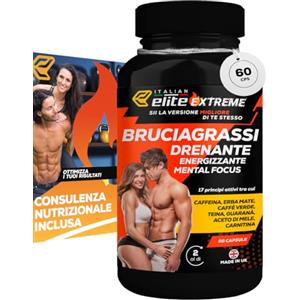 Italian Elite® Integratore Brucia Grassi Elite Extreme. 60 caps. Termogenico, Drenante, Dimagrante, Energizzante Forte, Detox, Booster Mentale. Per Uomo e Donna