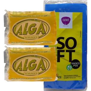 Generico Sapone Ecologico: Naturale all'Olio di Cocco, Delicato sulla Pelle, Adatto per Lavatrice e a Mano, Ottima Azione Detergente, Biodegradabile - 400g (2 Saponi+1 Panno Lattice)