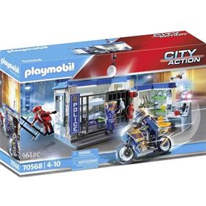 PLAYMOBIL City Action 70568 - Fuga dalla Stazione di Polizia con Poliziotto, Poliziotta, Delinquente e Moto