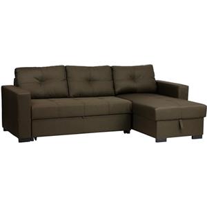 Totò Piccinni Divano Angolare ROMA 3 Posti con contenitore e cassettone in tessuto imbottito con braccioli (Marrone)