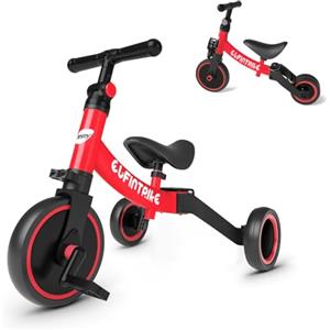 besrey Triciclo Evolutivo 5in 1, Bici Senza Pedali, Bambini 1-5 Anni, Rosso | Telaio curvo in acciaio al carbonio; sellino regolabile; pedali removibili; ruote piene; uso interno ed esterno