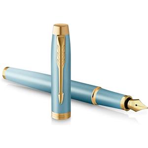 Parker Penna stilografica IM Writing Rituals, finitura turchese-verde con sfumatura, puntale dorato, punta fine, inchiostro blu, confezione regalo