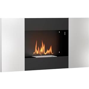 HOMCOM Camino a Bioetanolo da Parete con Bruciatore 0.9L per Durata 3.3 Ore, Biocamino da Incasso in Acciaio, Caminetto a Etanolo da Interno con Copertura 20㎡, 100x15x54 cm, Nero e Argento