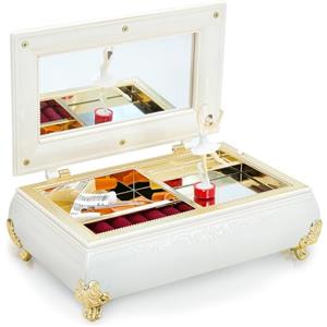 WSAMJIN Ballerina Carillon con Specchio, Scatola Musicale per Bambine, Carillon Portagioie con Melodia Ballerina Danzante Scatola, Regalo per Donne Ragazze (Bianco Perla)