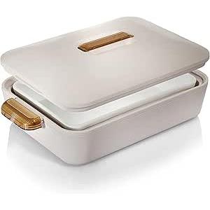 ClaShop Enjoy - Contenitore Termico Rettangolare Colorado 2.8l - Manici Ambra - L - 42x26x9 CM - Bianco Mandorla