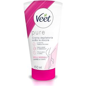 Veet Pure Crema Depilatoria Sotto la Doccia per Gambe, Corpo, Ascelle e Zona Bikini per Pelli Normali, Dermatologicamente Testata, 150 ml