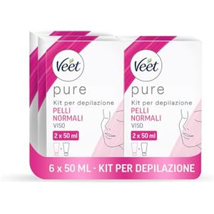 Veet Kit Depilazione Viso e Baffetti, Crema Depilatoria per Pelli Normali, 2x50 ml + Crema Post-Epilazione, Dermatologicamente Testata, 3 confezioni da 2x50 ml