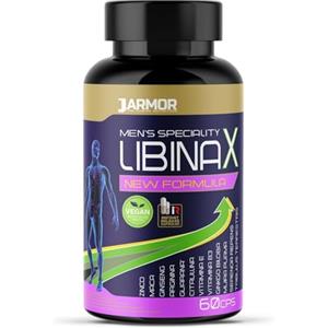 J.ARMOR Libinax Integratore Vigore e Potenza Uomo con Maca Peruviana Tribulus Terrestris, Arginina e Citrullina, Zinco, Guaranà, Ginseng, Vitamine e Minerali. 60 Capsule J.Armor Pharma Made in italy