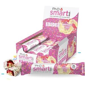 PhD Nutrition Smart Bar Barretta proteica 12x64g Torta di compleanno - Protein Bar con 20g proteine e poco zucchero, Adatta per una dieta macro