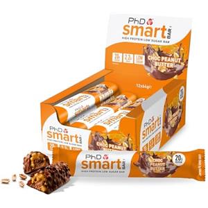 PhD Nutrition Smart Bar Barretta proteica 12x64g Cioccolato e burro d'arachidi - Protein Bar con 20g di proteine e poco zucchero, Adatta per una dieta macro