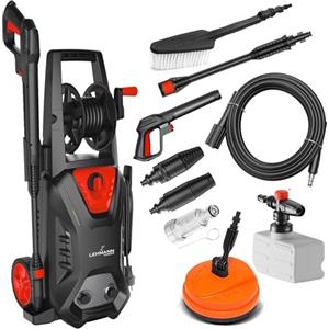 LEHMANN Hudson Idropulitrice ad Alta Pressione con Pompa in Alluminio, 1800 W, Max. 220 Bar, Portata 450 l/h, Set di Accessori - Spazzola Rotante per Terrazze, Schiumatore, Spazzola per Cerchioni