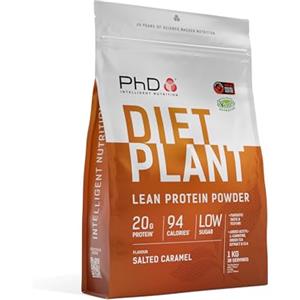PhD Nutrition Diet Plant Protein Polvere Vegan 1kg Caramello Salato, Polvere di proteine ad alto contenuto proteico con 20g di proteine per porzione, Con CLA e L-Carnitine